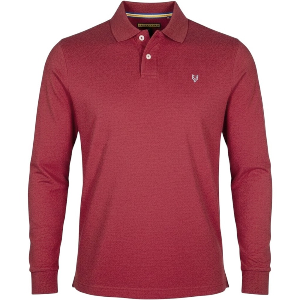 Prince & Fox Mens Red Long Sleeve Pique Polo Shirt Fox Logo Medium